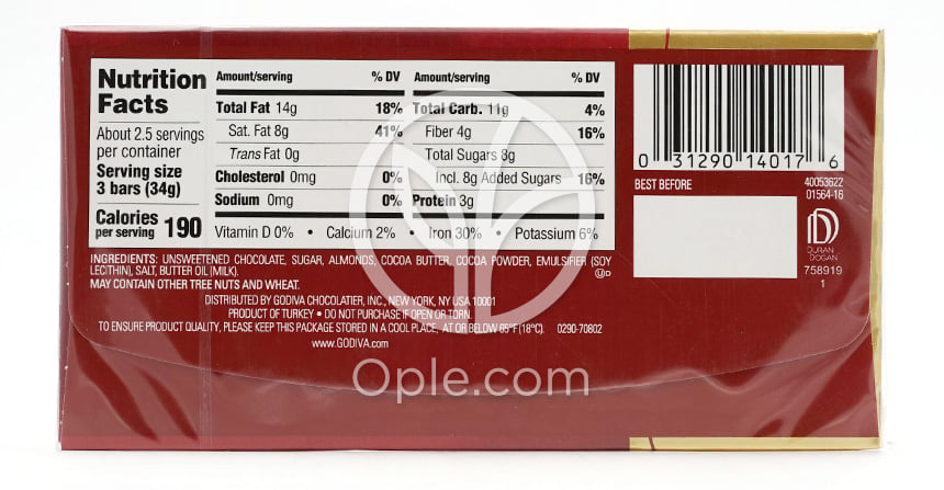 ゴディバ シグネチャー ローストアーモンド ダークチョコレート8 ミニバー、90g — 후면