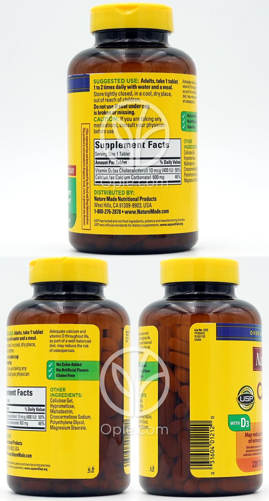 Calcium 600 mg with D3,  220 Tablets — 후면