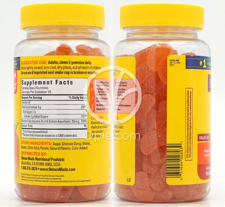 Vitamin C Gummies 250 mg Tangerine,  150 Gummies — 후면