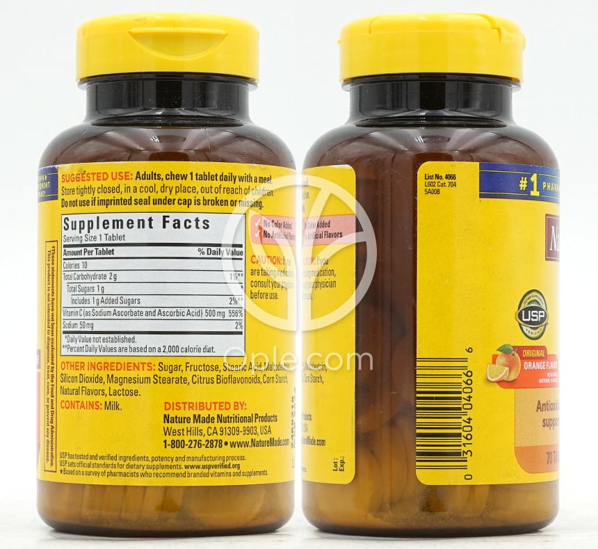 네이처메이드_츄어블 비타민 C 500mg 오렌지 맛, 70타블렛 — 후면
