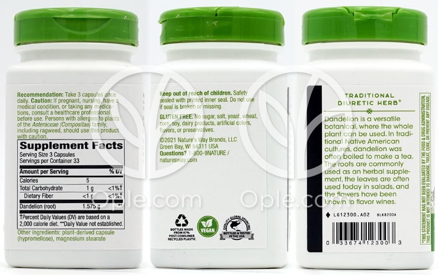 네이쳐스웨이_단델리온 루트 1575mg, 100 베지캡슐 — 후면