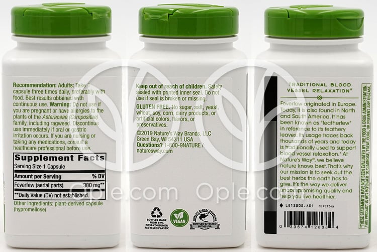 네이쳐스웨이_피버퓨 허브 380mg, 180 베지캡슐 — 후면