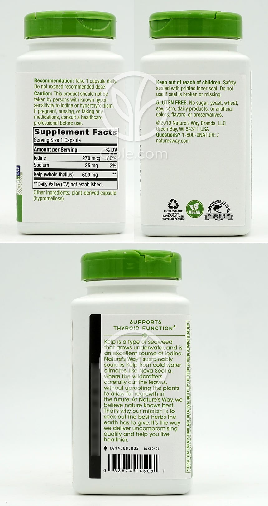 네이쳐스웨이_켈프 홀 엽상체 600mg, 180 베지캡슐 — 후면