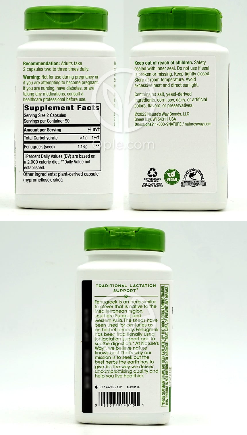 ネイチャーズウェイ_フェヌグリーク シード 1130mg、180ベジカプセル — 후면