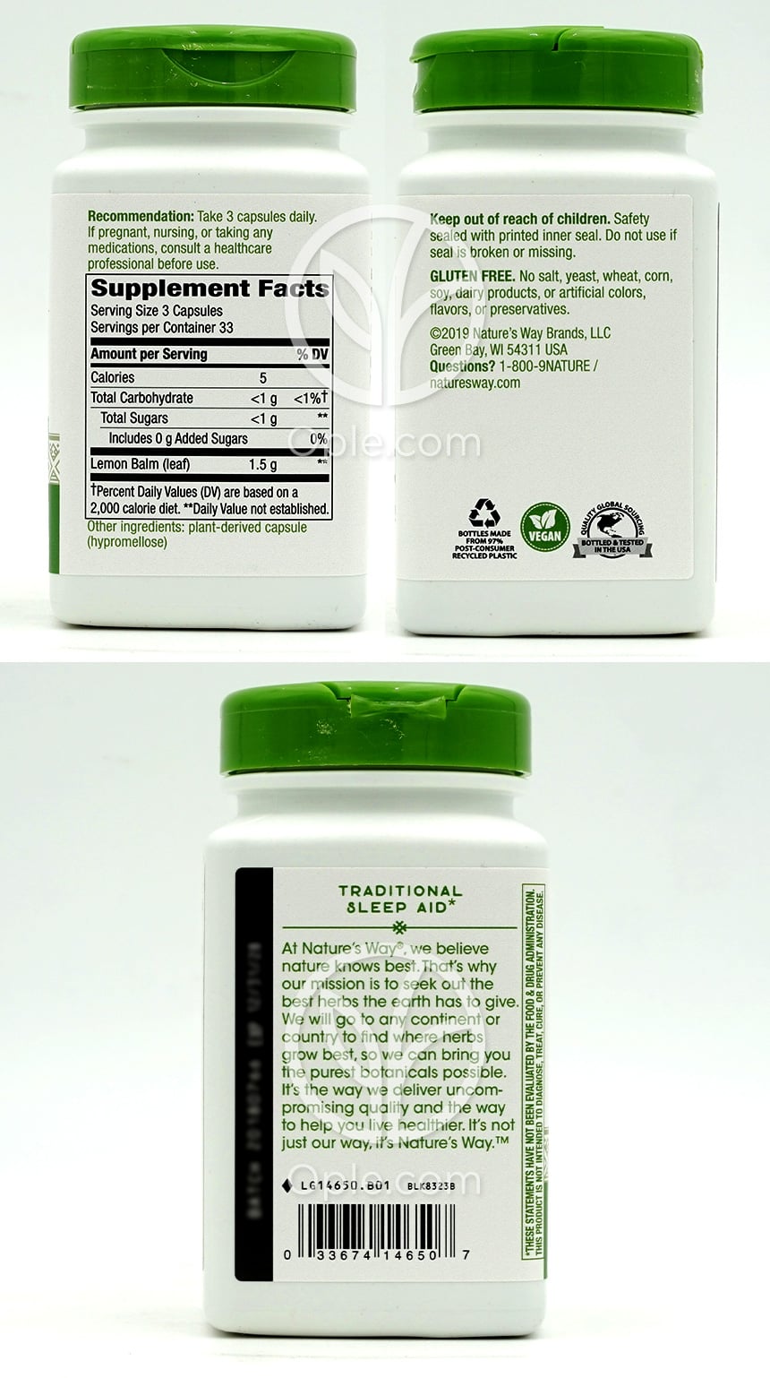 ネイチャーズウェイ_メリッサ レモンバーム リーフ 1500mg、100ベジカプセル — 후면