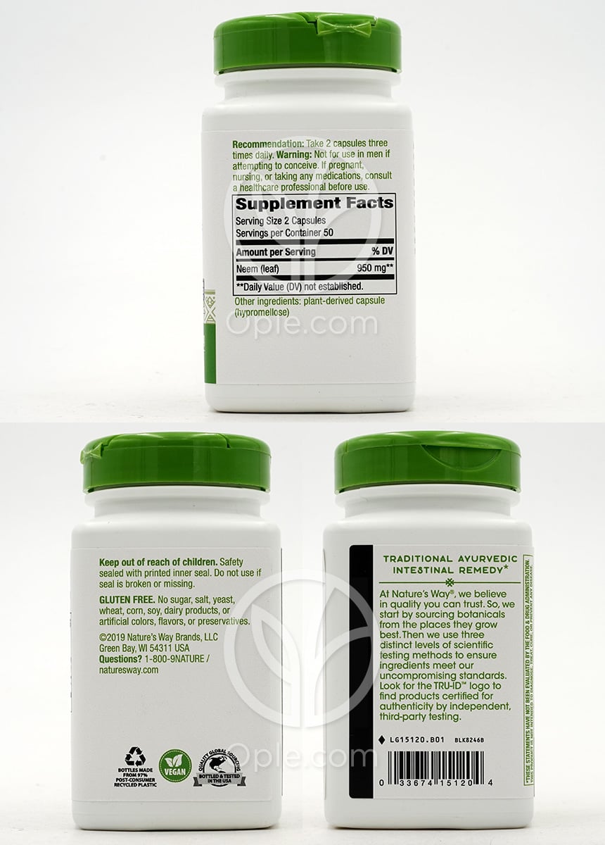 ネイチャーズウェイ_ニーム 950mg、100 ベジカプセル — 후면