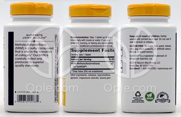 ネイチャーズウェイ_MSM 1000mg、200植物性タブレット — 후면