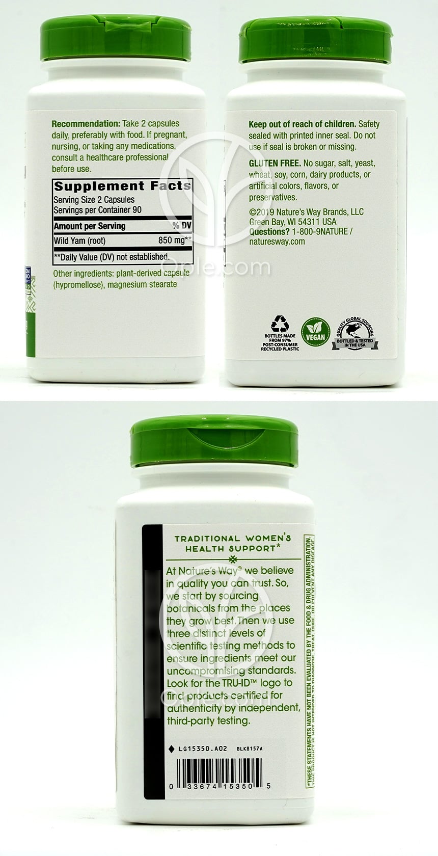 네이쳐스웨이_와일드 얌 루트 850mg, 180 베지캡슐 — 후면