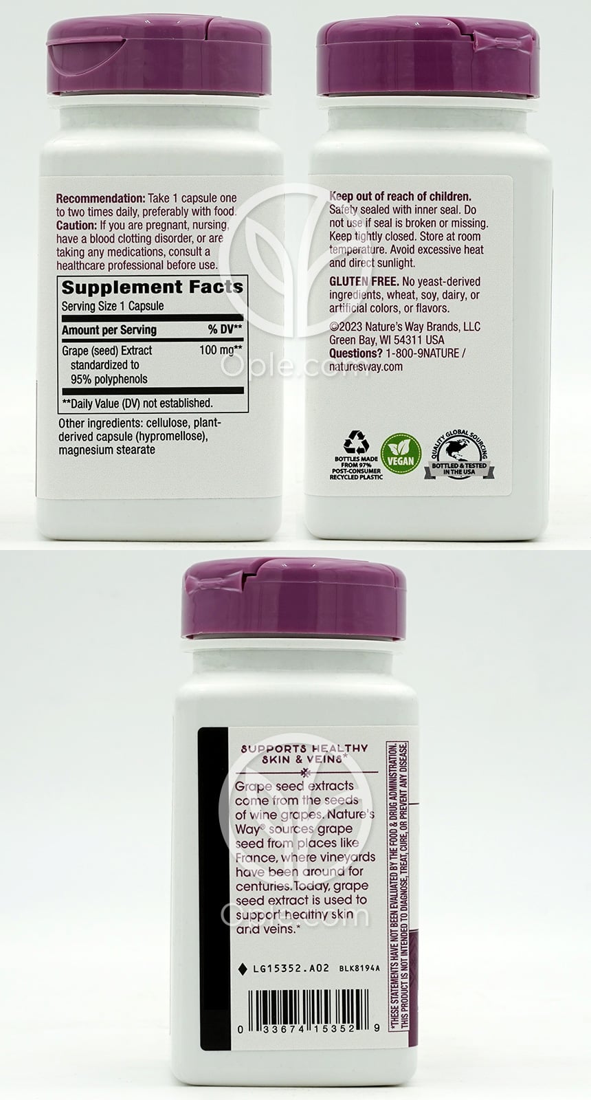 네이쳐스웨이_프리미엄 그레이프 씨드 추출물 100mg, 60 베지캡슐 — 후면