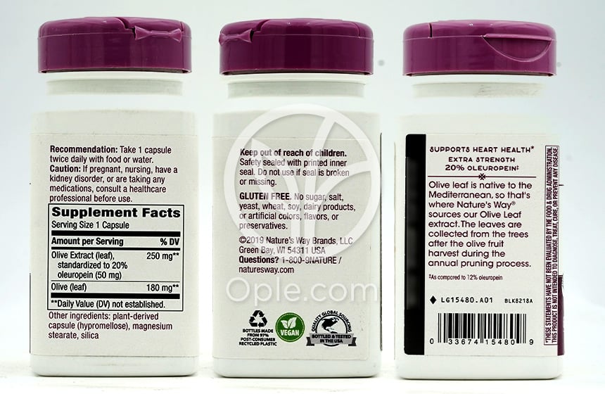 네이쳐스웨이_프리미엄 추출물 올리브 잎 250mg, 60 베지캡슐 — 후면