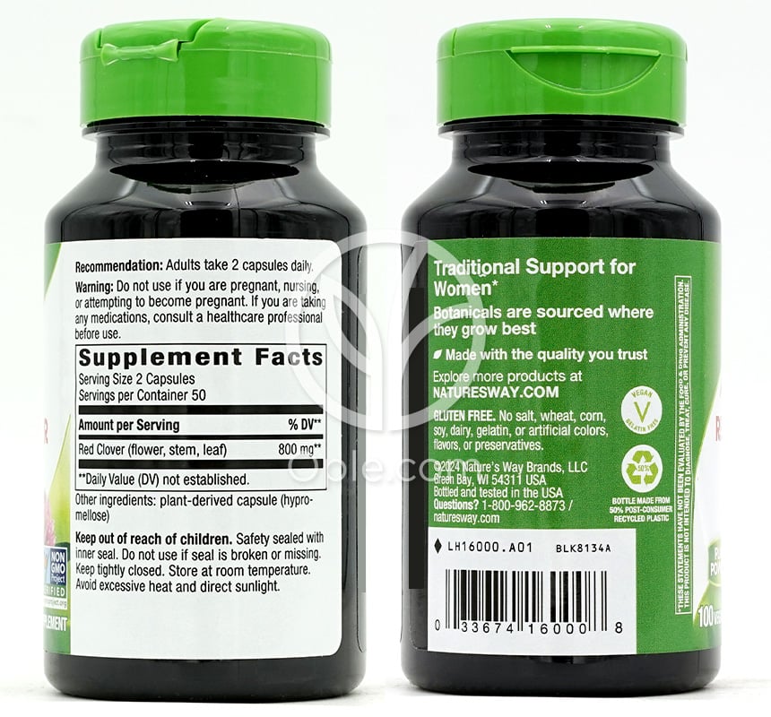 ネイチャーズウェイ_レッドクローバーブラッサム/ハーブ 800mg、100ベジカプセル — 후면