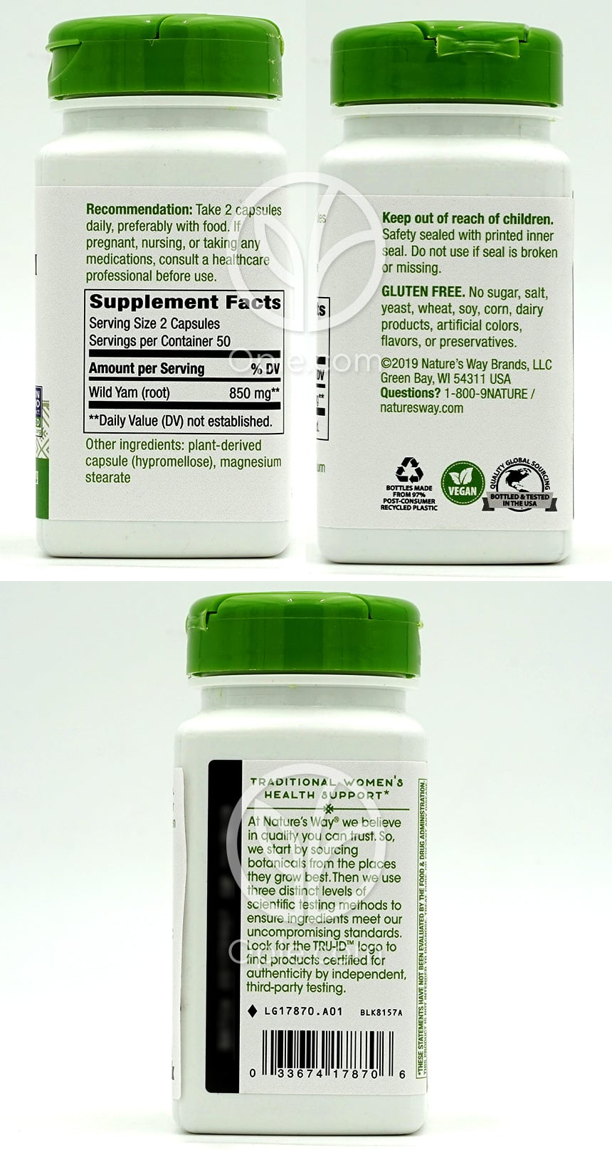 네이쳐스웨이_와일드 얌 루트 850mg, 100 베지캡슐 — 후면