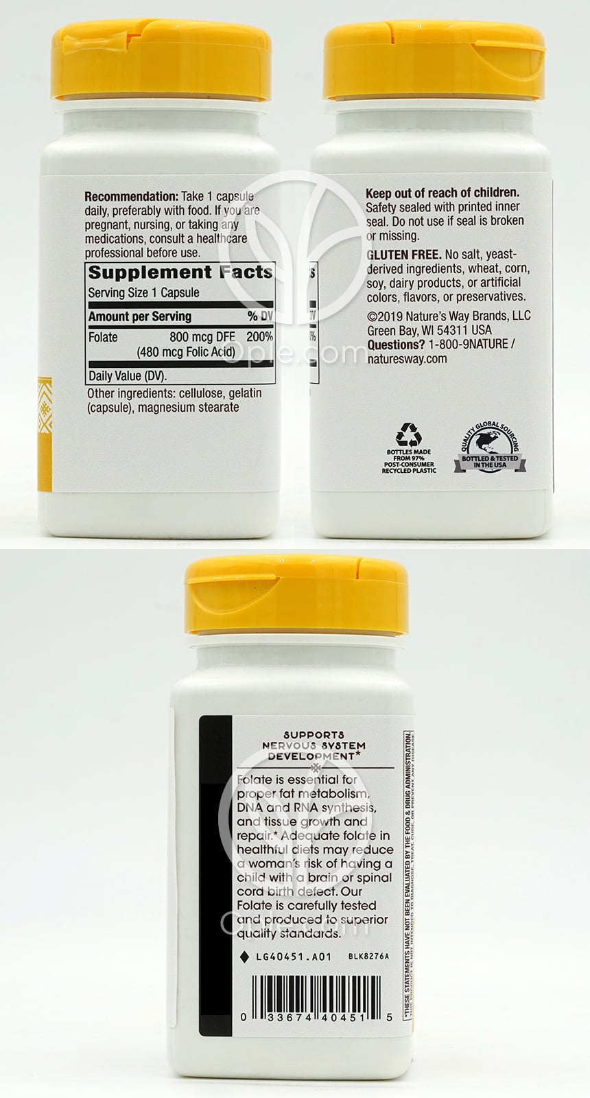 ネイチャーズウェイ_葉酸 800mcg DFE、100カプセル — 후면