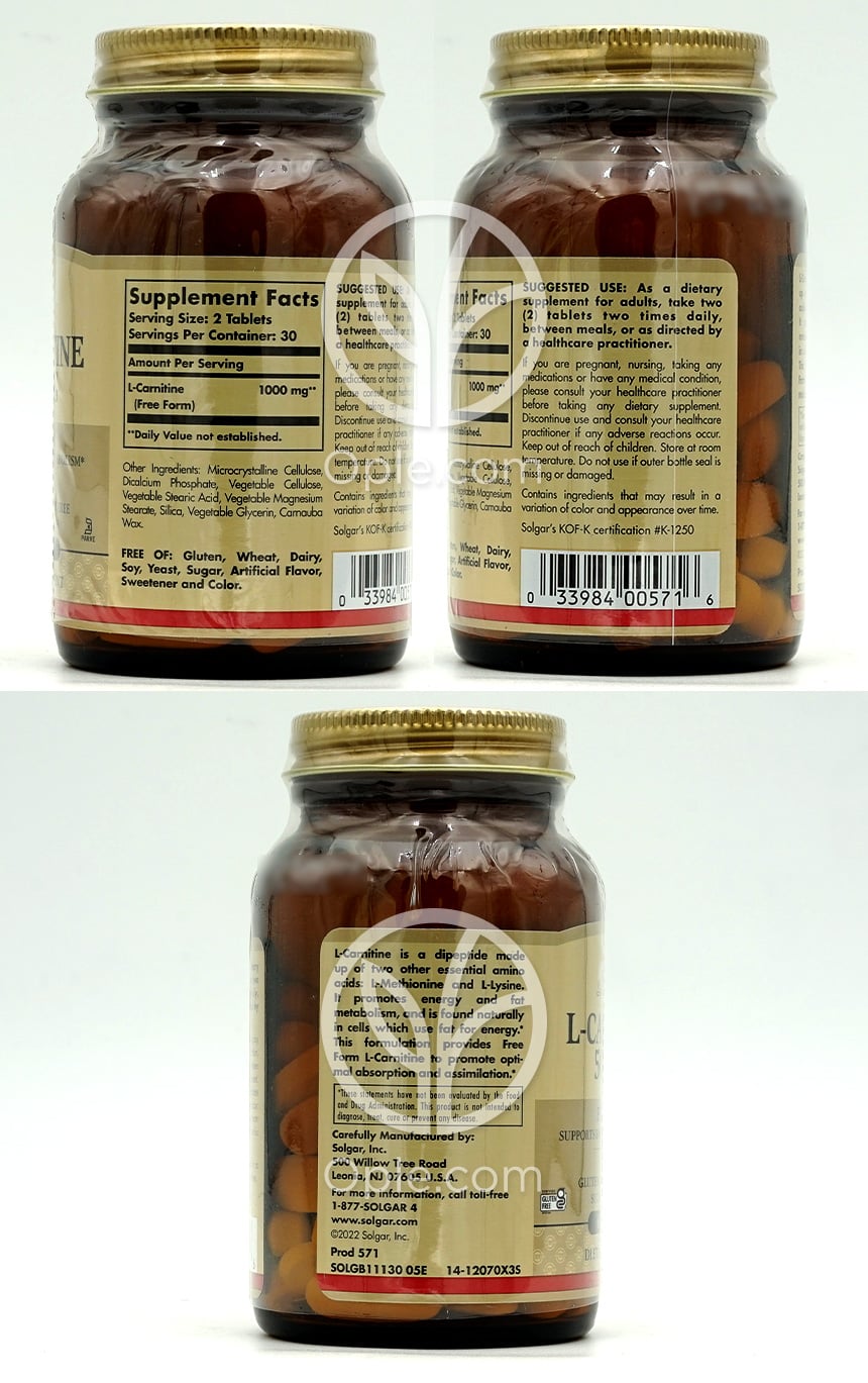 솔가_L-카르니틴 500mg, 60타블렛 — 후면