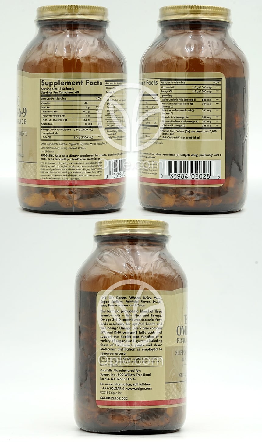 솔가_1300mg オメガ3-6-9 フィッシュフラックスボラージ、120ソフトジェル — 후면
