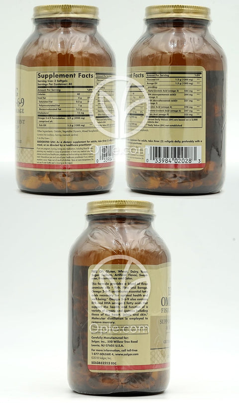 솔가_1300mg 오메가 3-6-9 피쉬 플랙스 보라지, 120 소프트젤