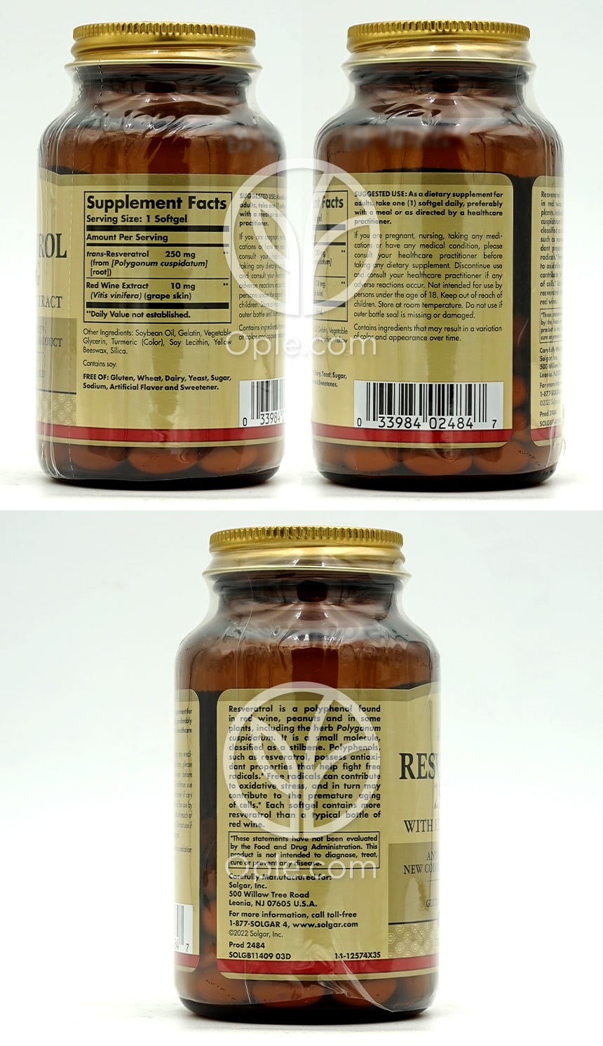 솔가_레스베라트롤 250mg 위드 레드 와인 추출물, 60 소프트젤 — 후면