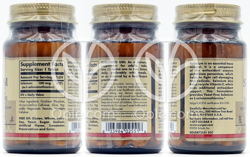 솔가_이스트 프리 셀레늄 100mcg, 100타블렛 — 후면