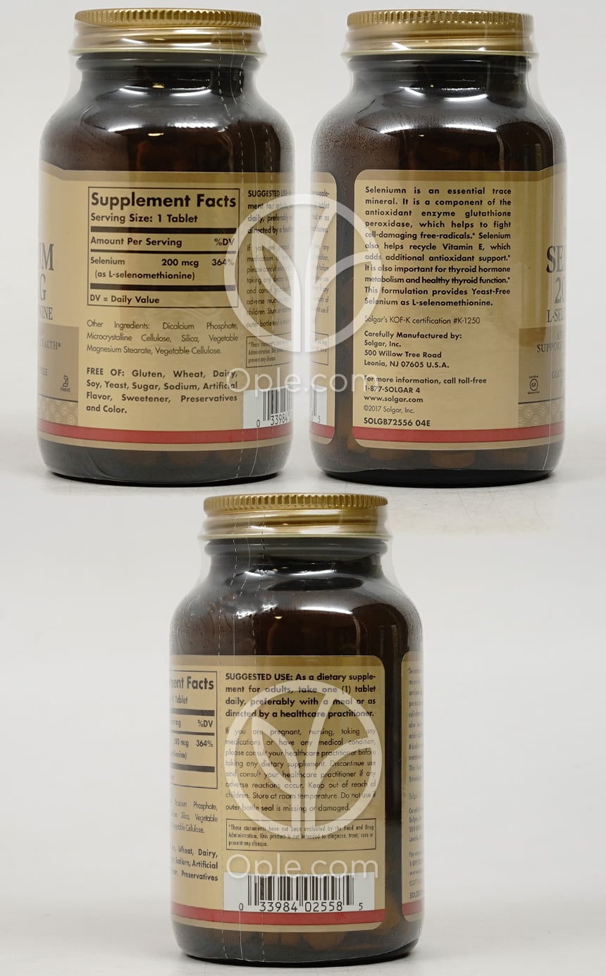 솔가_セレニウム 200mcg、250錠 — 후면