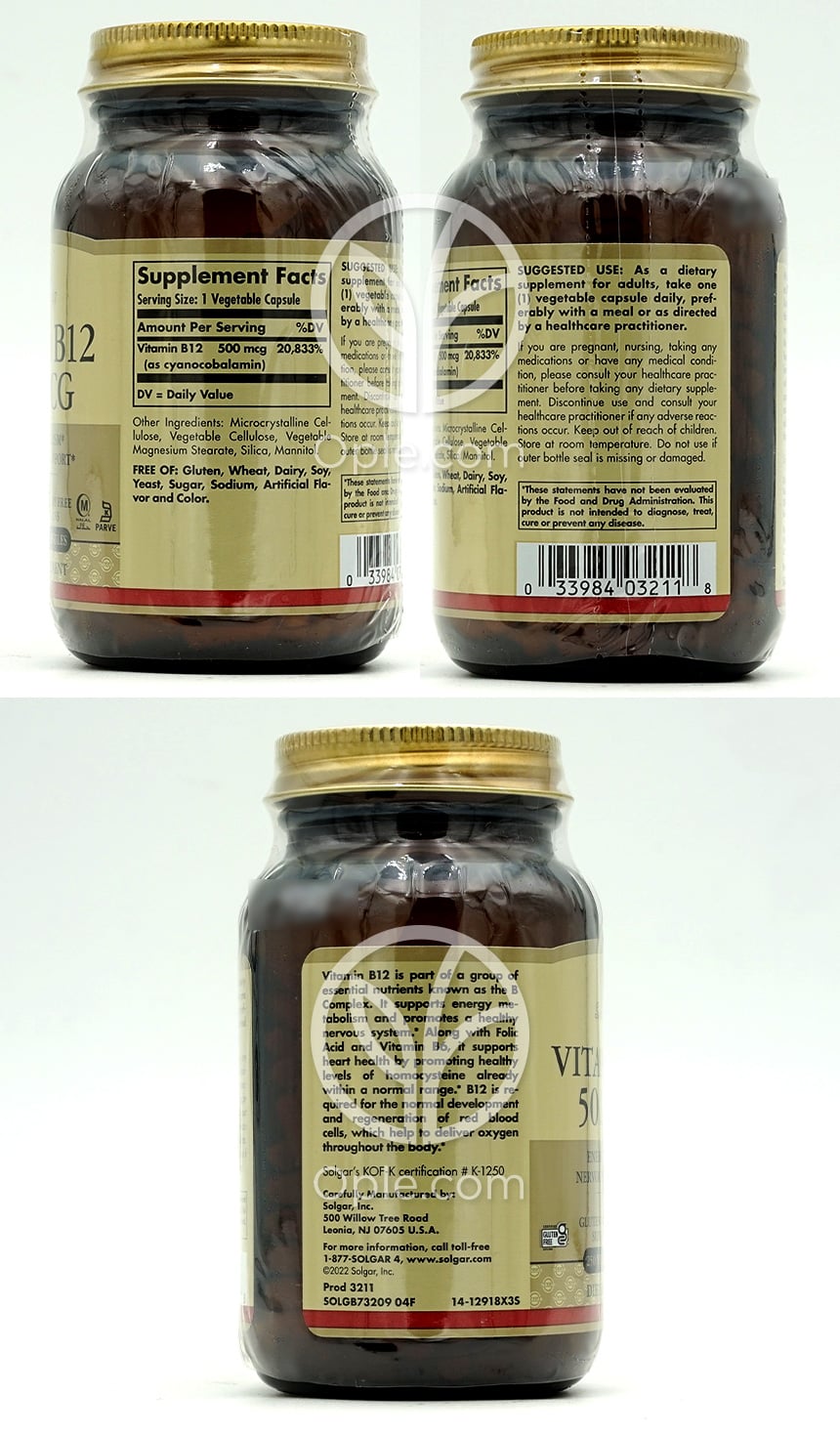 솔가_비타민 B12 500mcg, 250 베지캡슐 — 후면