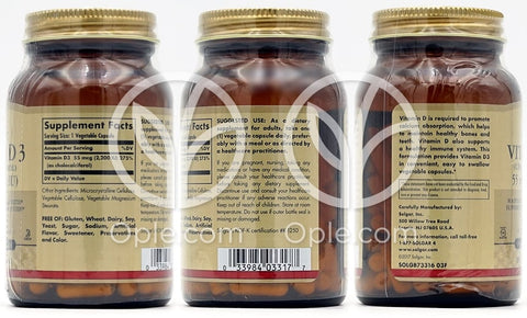 솔가_비타민 D3 (콜레칼시페롤) 55mcg, 100 베지캡슐