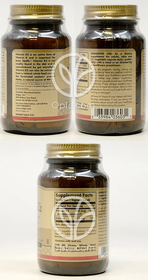 Solgar_ナチュラル ビタミンK2 (MK-7) 100mcg、ベジカプセル50粒