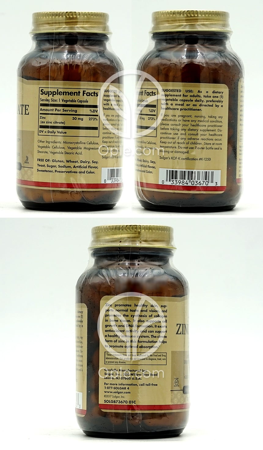 솔가_아연 시트레이트 30mg, 100 베지캡슐 — 후면