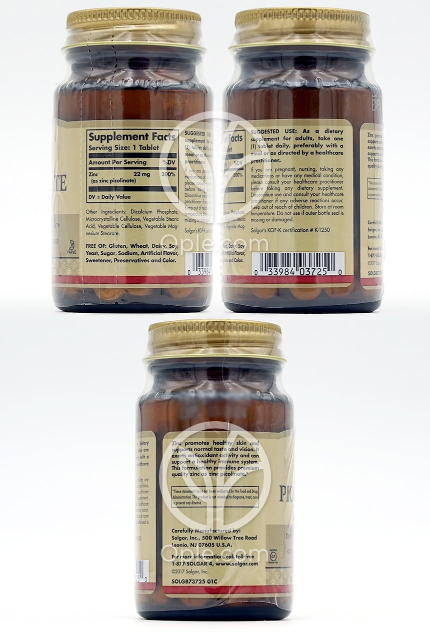 솔가_아연 피콜리네이트 22mg, 100타블렛 — 후면