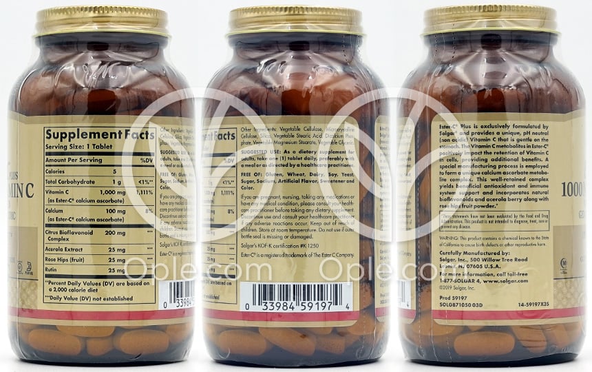 ソルガー_エスターCプラス ビタミンC 1000mg、180粒 — 후면