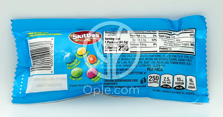 스키틀즈_스키틀즈 바이트 사이즈 캔디 트로피칼, 61.5g — 후면
