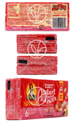 Yogurt Covered Raisins Strawberry & Vanilla Flavored, 1 oz x  6 Boxes