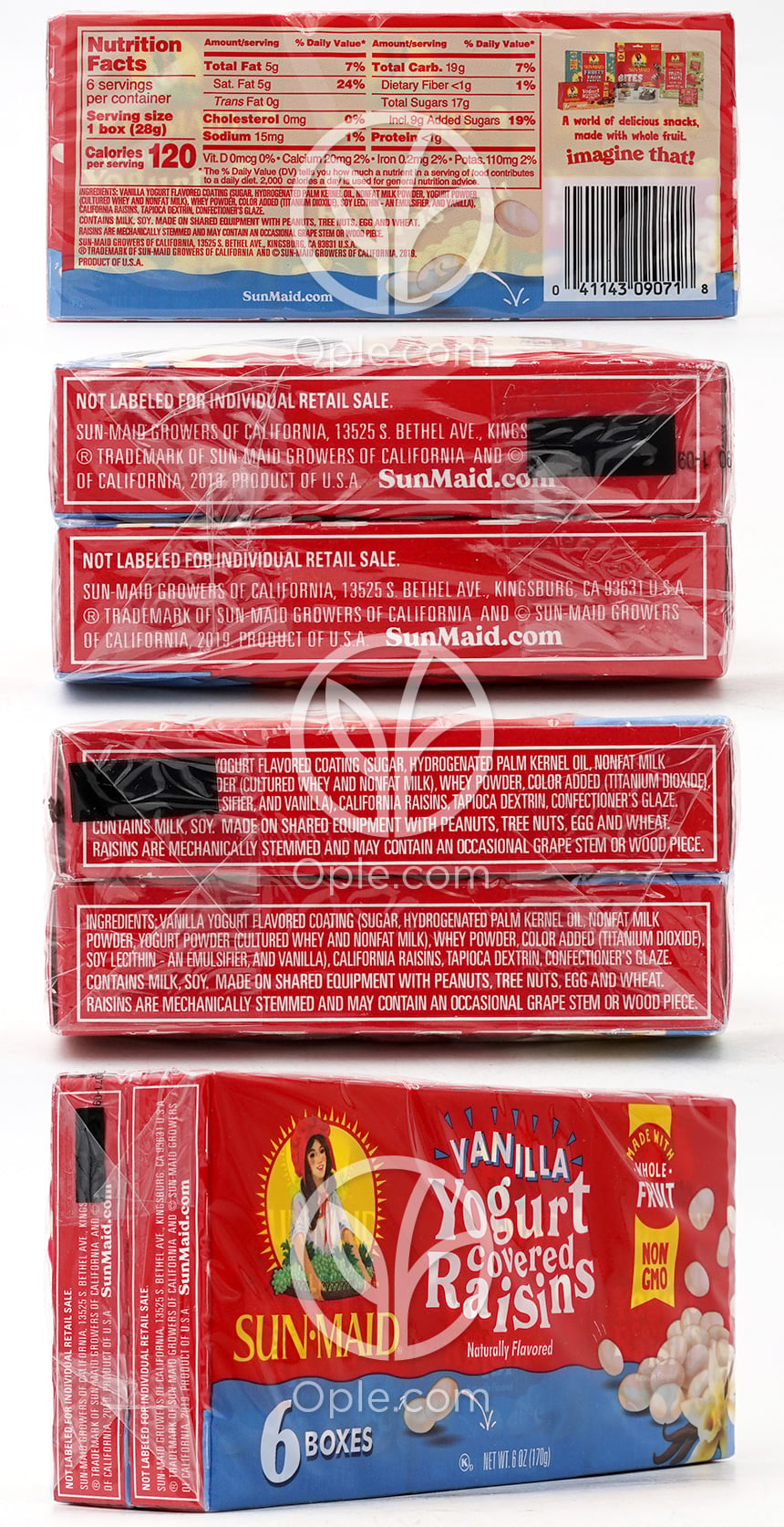 Yogurt Covered Raisins Vanilla Flavored, 1 oz x  6 Boxes — 후면