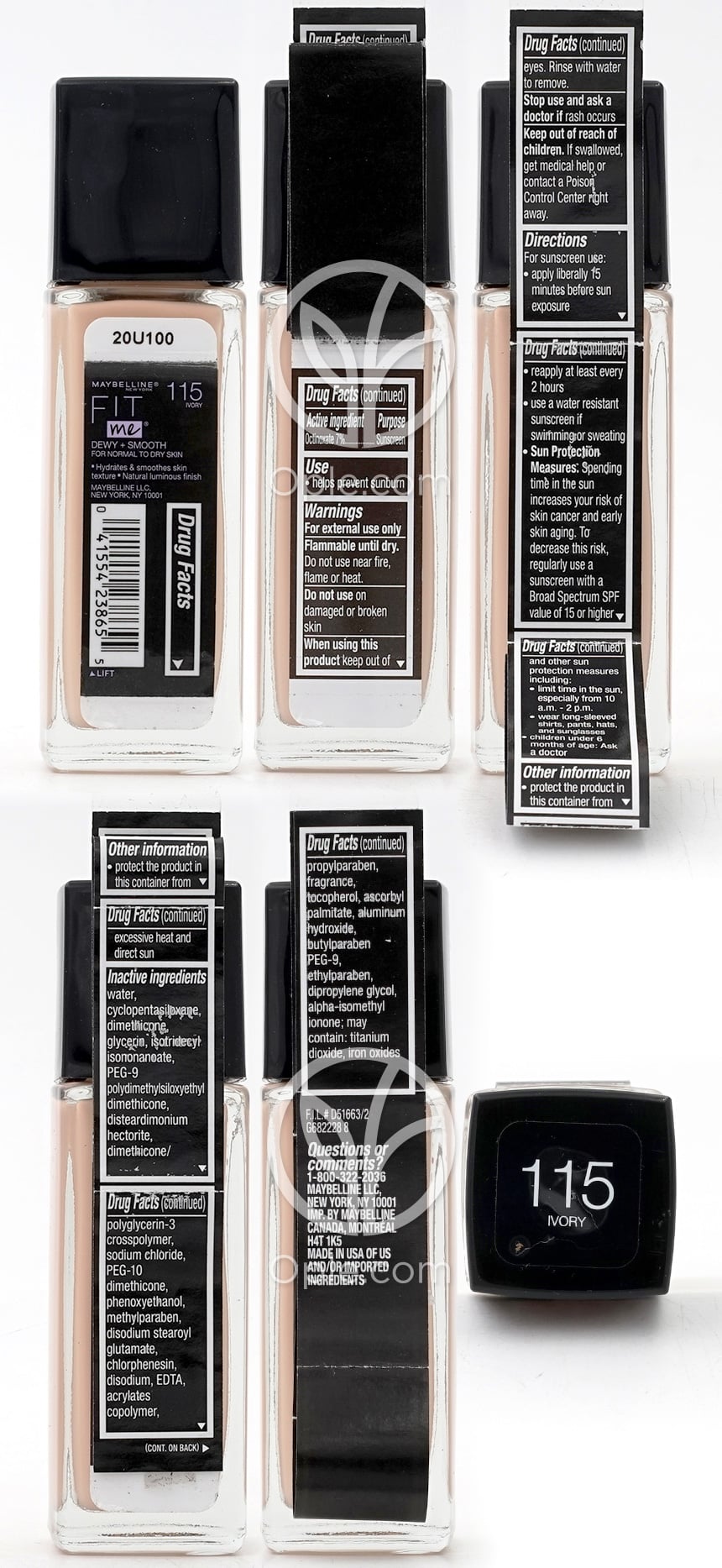 메이블린뉴욕_핏 미 듀이+스무스 파운데이션 115 아이보리 선스크린 SPF 18, 30ml — 후면
