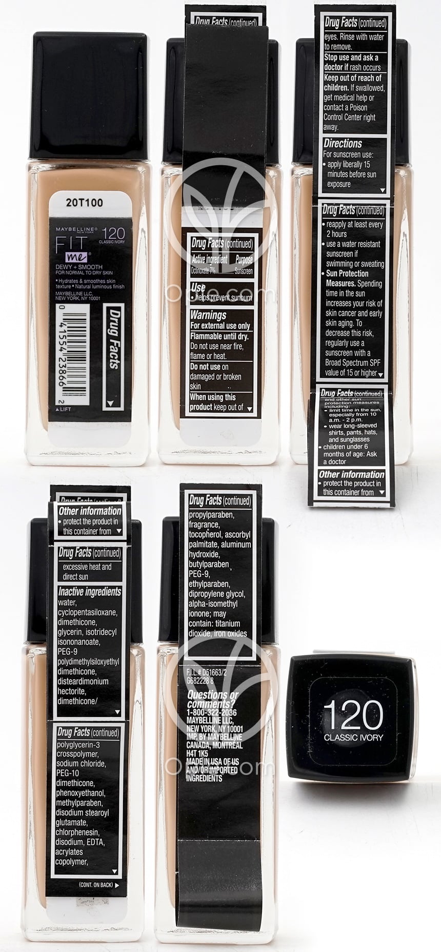메이블린뉴욕_핏 미 듀이+스무스 파운데이션 120 클래식 아이보리 선스크린 SPF 18, 30ml — 후면