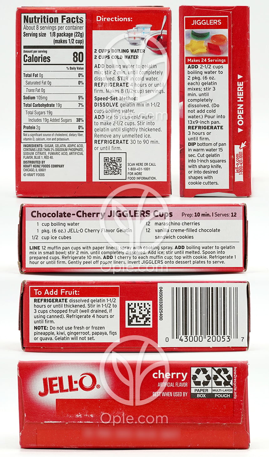 Jell-O Gelatin Dessert Cherry,  6 oz — 후면