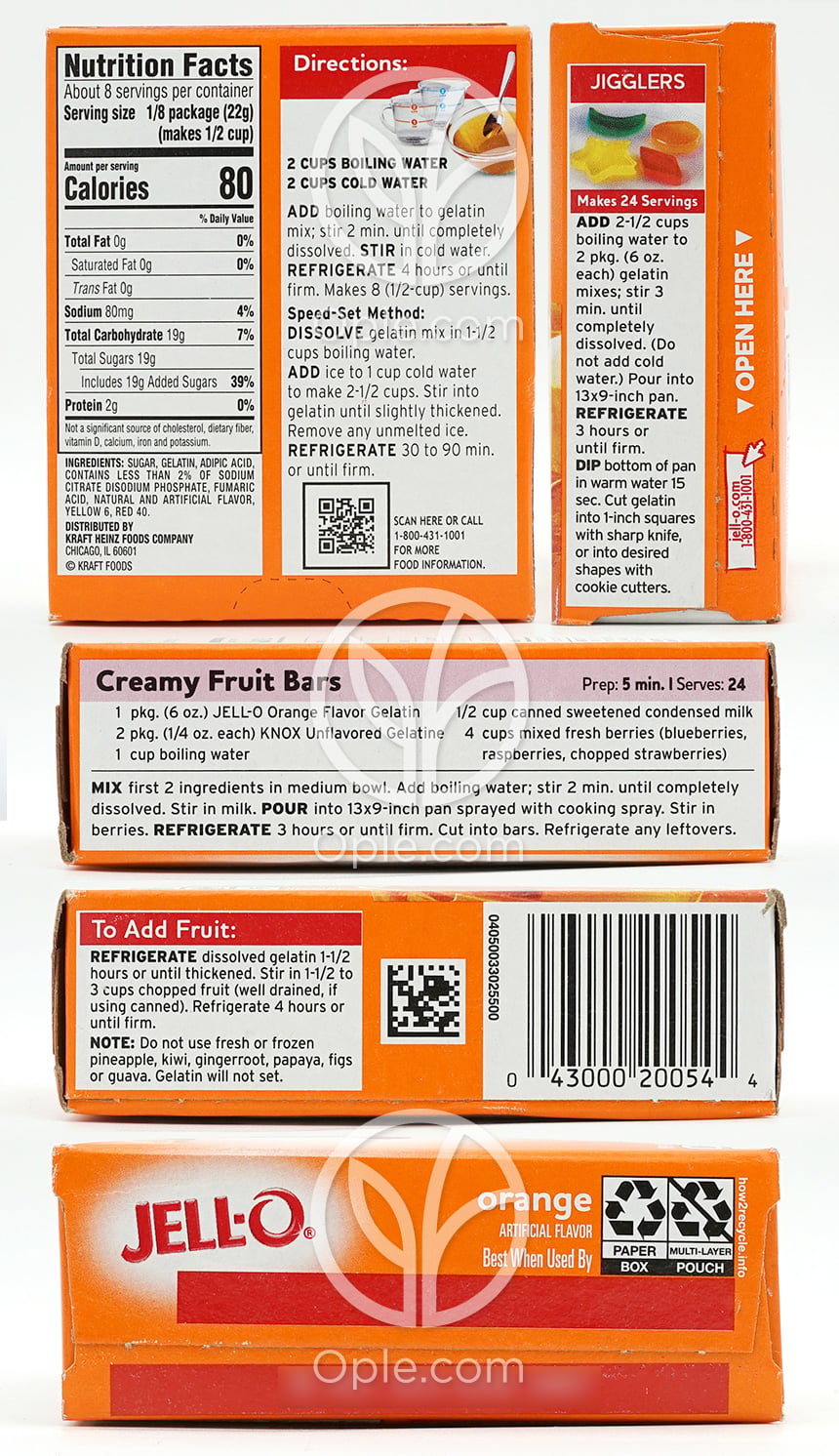 Jell-O Gelatin Dessert Orange,  6 oz — 후면