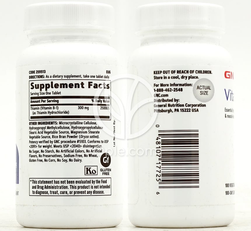 GNC ビタミンB-1 300mg、100植物性タブレット — 후면