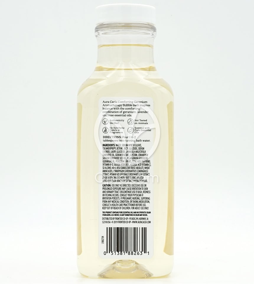 아우라카시아_아로마테라피 버블 배스 제라늄, 384ml — 후면