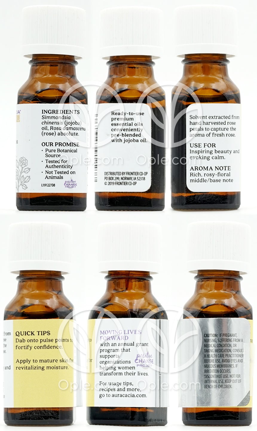 아우라카시아_퓨어 에센셜 오일 인 호호바 오일 로즈 앱솔루트, 15ml — 후면