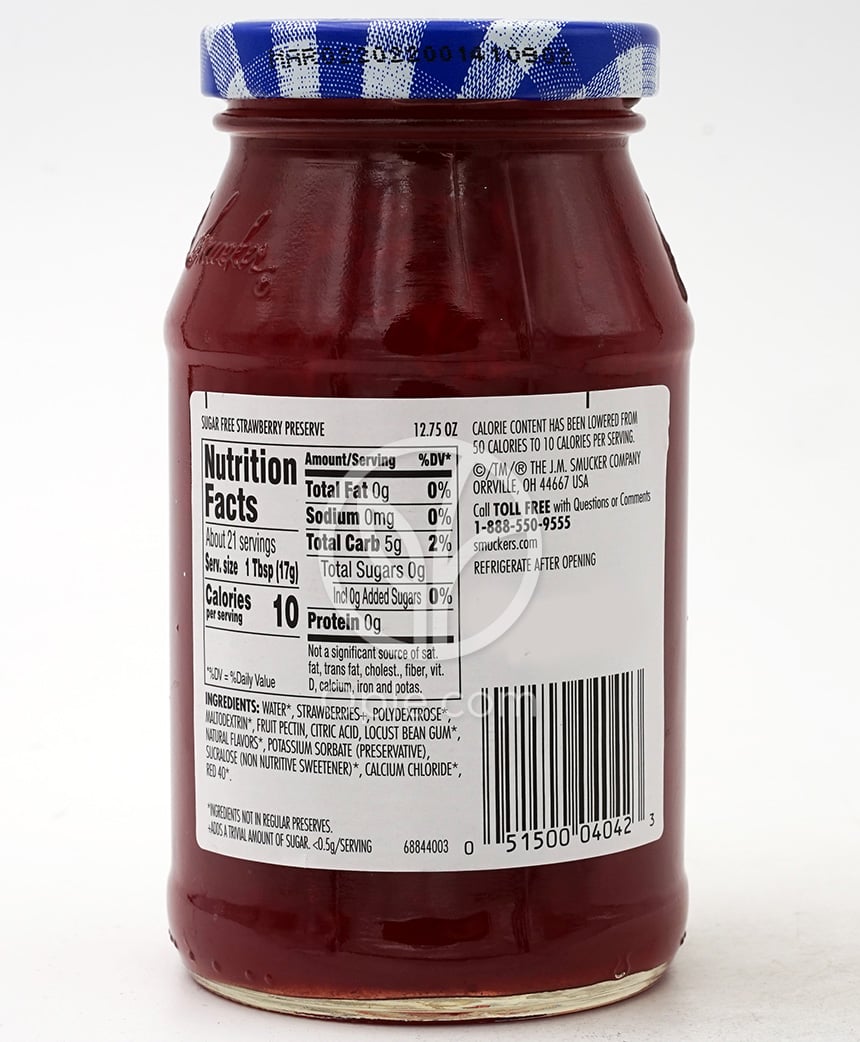 Sugar Free Strawberry Preserves, Sweetened with Splenda  12.75 oz — 후면