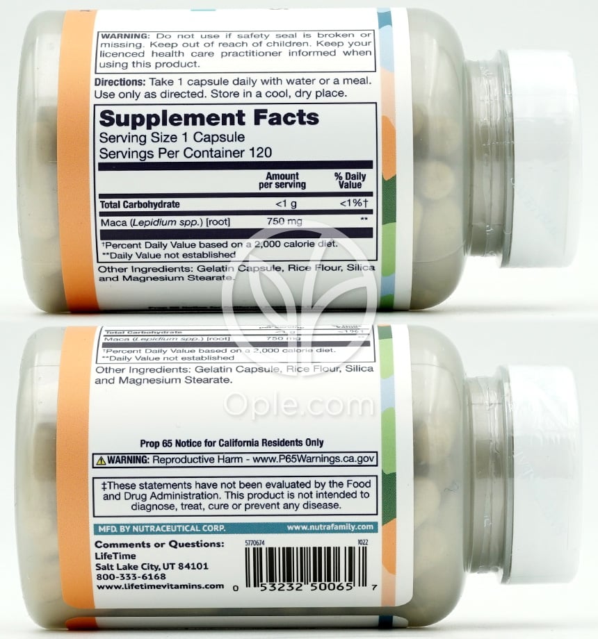 라이프타임_페루비안 마카 750mg, 120캡슐 — 후면