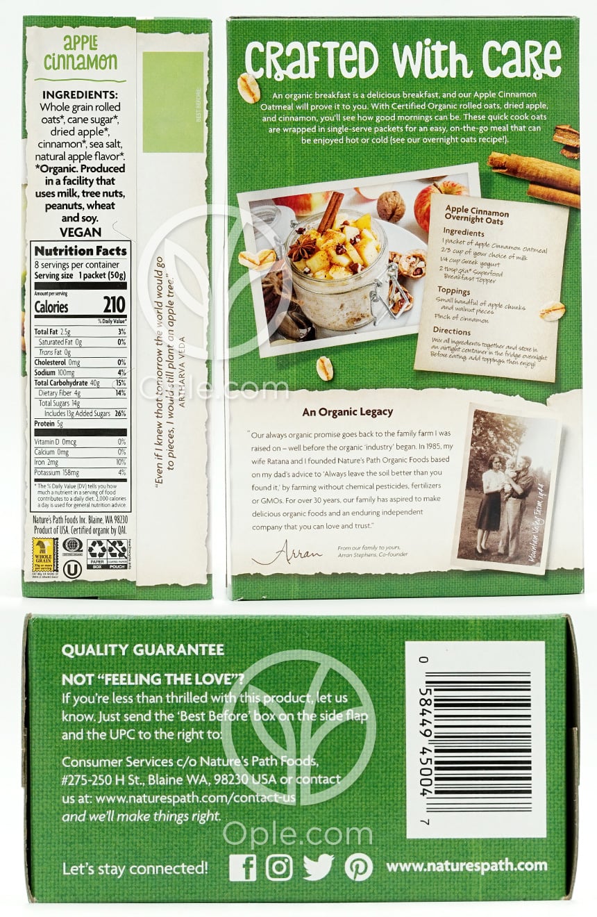 Nature's Path_アップルシナモンインスタントオートミール、400g — 후면