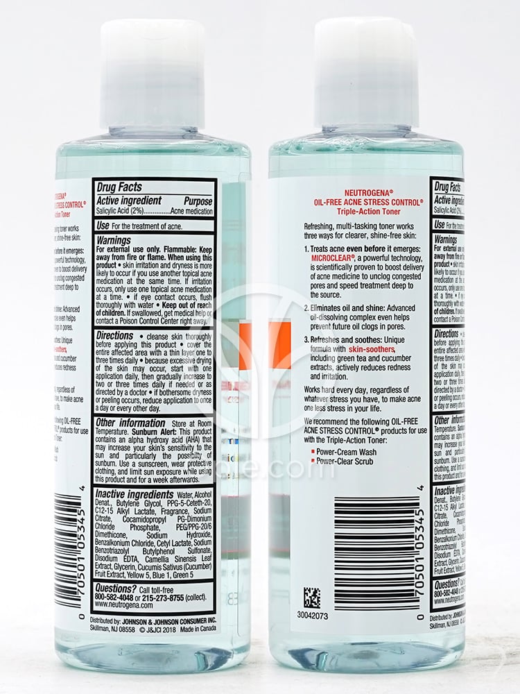 Oil-Free Acne Stress Control, Triple-Action Toner  8 fl oz — 후면