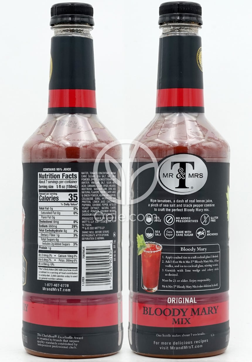 Non-Alcoholic Original Bloody Mary Mix,  33.8 fl oz — 후면