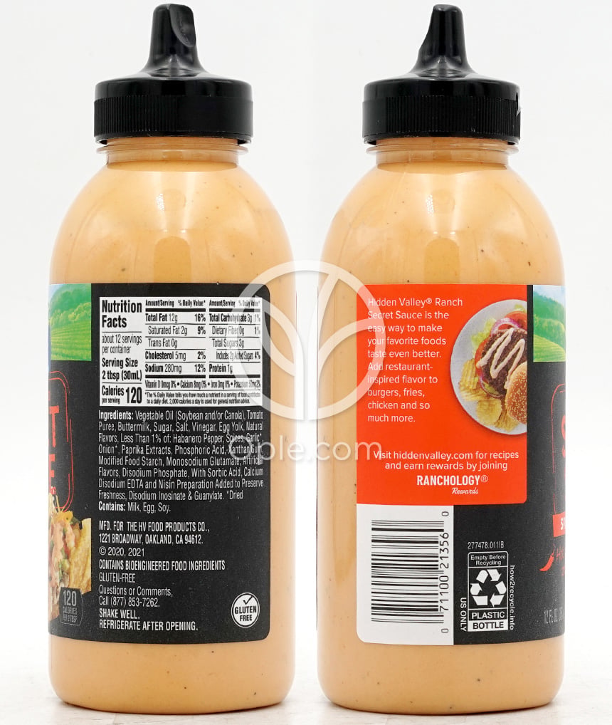 히든벨리_오리지널 랜치 레스토랑 시크릿 소스 스파이시, 354ml — 후면