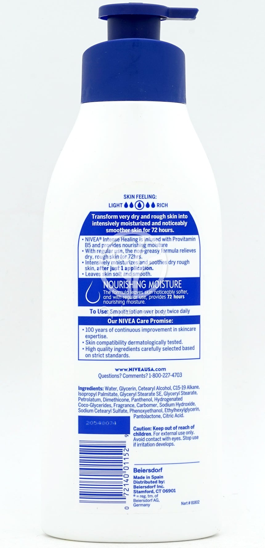 니베아_인텐스 힐링 72 시간 모이스처 바디 로션, 500ml — 후면