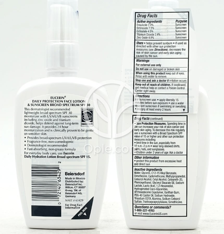 유세린_데일리 프로텍션 페이스 로션&선스크린 SPF 30 프래그런스 프리, 118ml — 후면