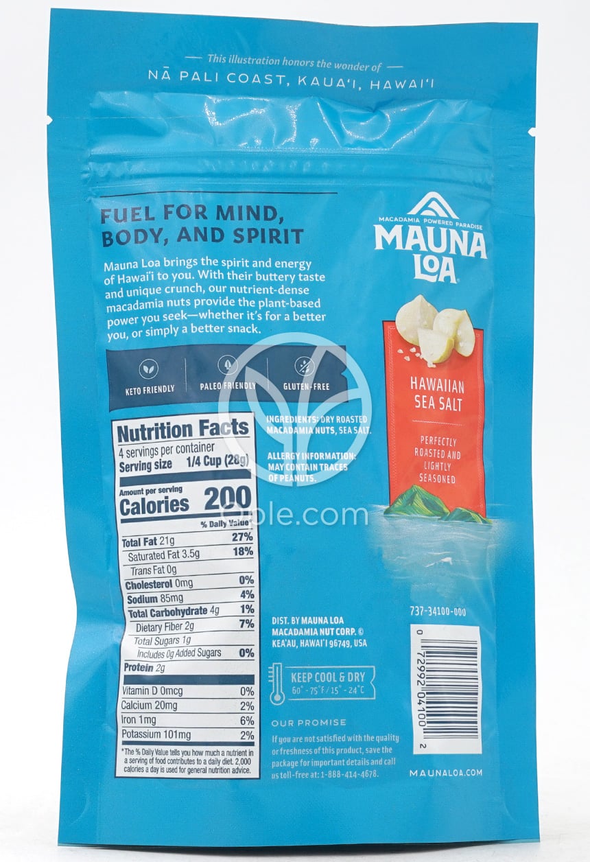 Dry Roasted Macadamias Hawaiian Sea Salt,  4 oz — 후면