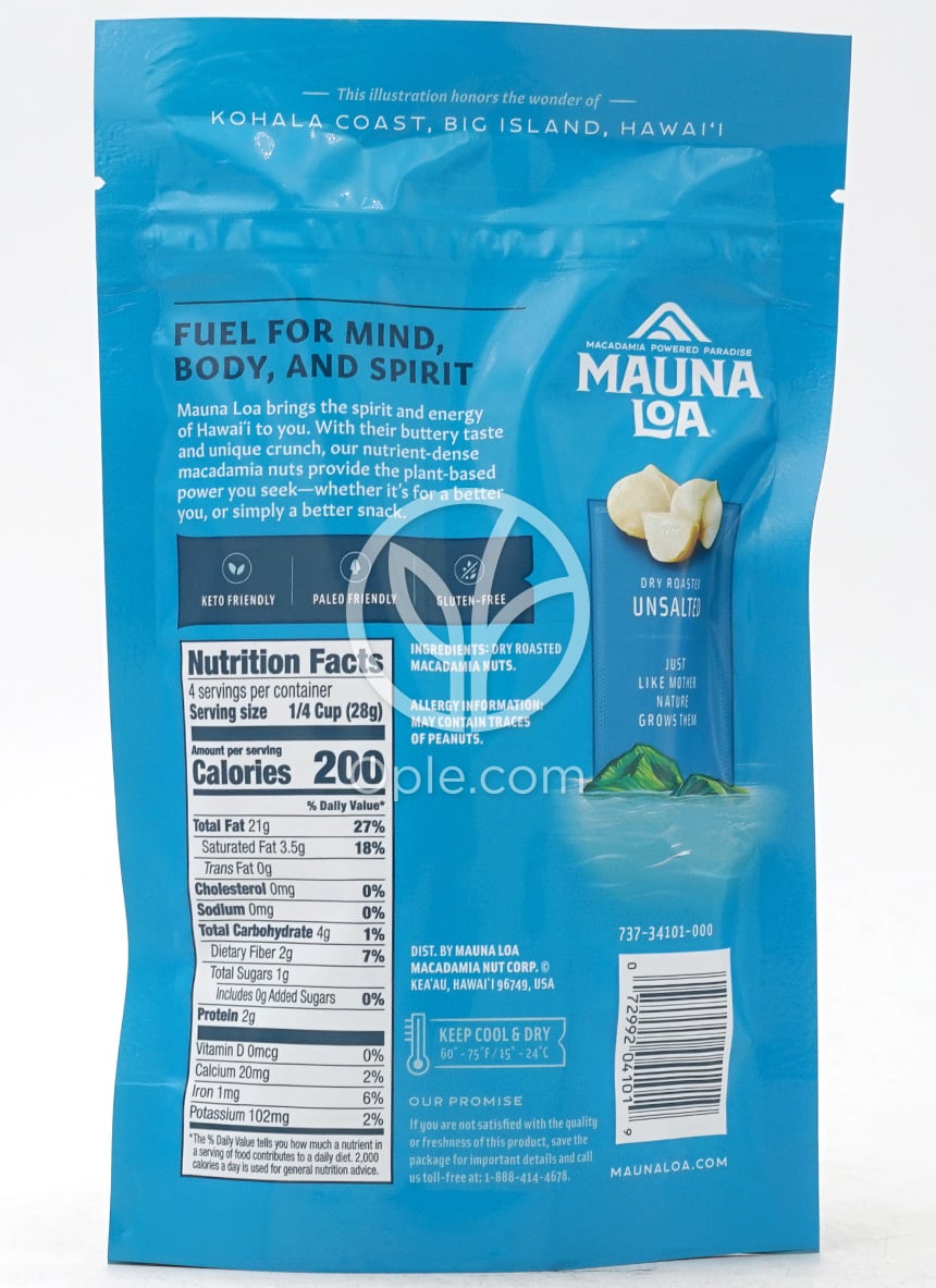 Dry Roasted Macadamias Unsalted,  4 oz — 후면