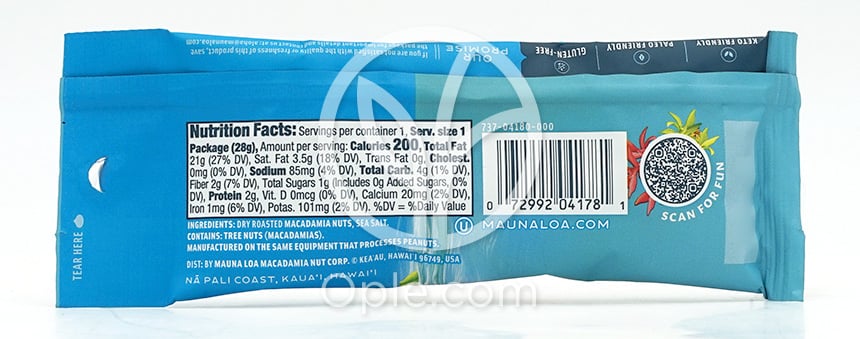 Dry Roasted Macadamias Hawaiian Sea Salt,  1 oz — 후면